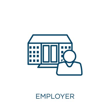 İşveren simgesi. İnce doğrusal işveren ana hatları simgesi beyaz arkaplanda izole edildi. Satır vektör işvereni işareti, ağ ve mobil sembolü