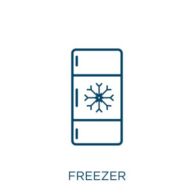 Dondurucu ikonu. Beyaz zemin üzerinde izole edilmiş ince doğrusal dondurucu ana hatları simgesi. Çizgi vektör dondurucu işareti, ağ ve mobil sembolü