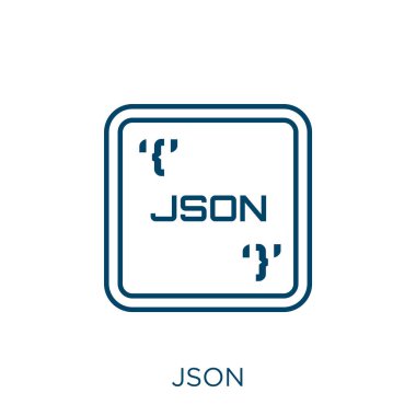 json icon. Thin linear json outline icon isolated on white background. Line vector json sign, symbol for web and mobile clipart