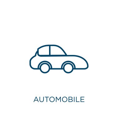 otomobil simgesi. Beyaz zemin üzerinde izole edilmiş ince doğrusal otomobil taslak simgesi. Satır vektörü otomobil işareti, ağ ve mobil sembolü