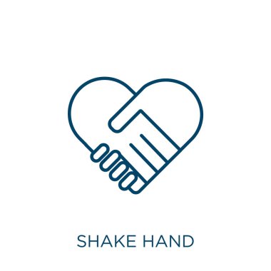 El sıkışma ikonu. Beyaz zemin üzerinde izole edilmiş ince doğrusal el sıkışma ana hatları simgesi. Satır vektörü el sıkışma işareti, ağ ve mobil sembolü