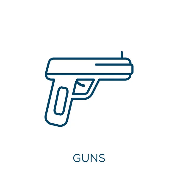 Guns Icon Thin Linear Guns Outline Icon Isolated White Background — Stock Vector