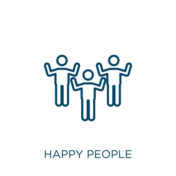 Boldog Emberek Ikonja Vékony Lineáris Boldog Emberek Vázolja Ikon Elszigetelt — Stock Vector