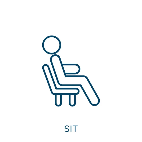 座って 白い背景に孤立した細い線状のシートアウトラインアイコン ラインベクトルは ウェブとモバイルのための記号に座る — ストックベクタ