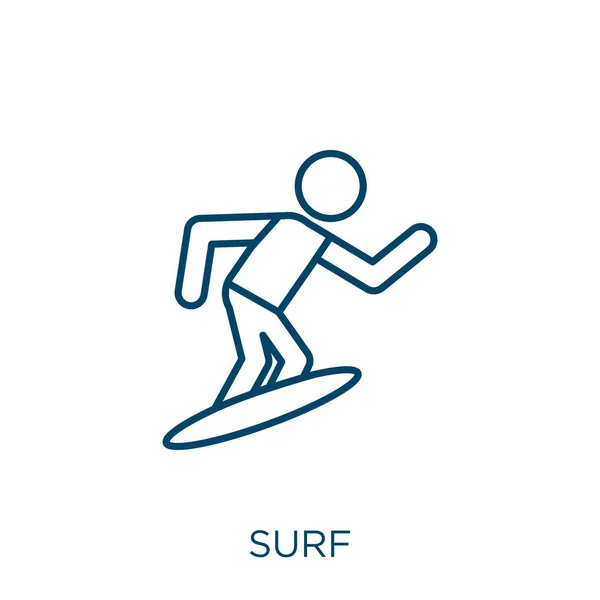 Ikona Surfowania Cienka Liniowa Ikona Surfingowa Odizolowana Białym Tle Linia — Wektor stockowy