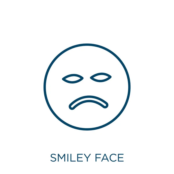 笑顔の顔のアイコン 白い背景に孤立した細い線形のスマイリーフェイスアウトラインアイコン ラインベクトルの笑顔の顔のサイン ウェブとモバイル用のシンボル — ストックベクタ
