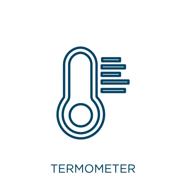 Ícone Termómetro Ícone Contorno Termômetro Linear Fino Isolado Fundo Branco — Vetor de Stock