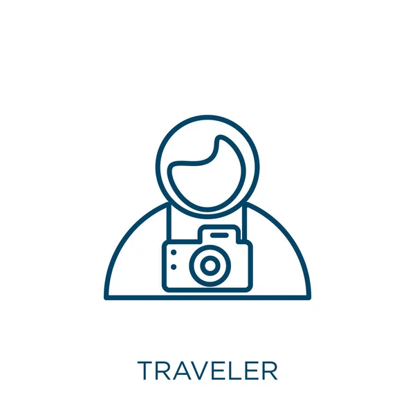Traveler Icon Thin Linear Traveler Outline Icon Isolated White Background — Stock Vector