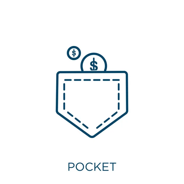 ポケットアイコン 白い背景に孤立した薄い線形ポケットアウトラインアイコン ラインベクトルポケットサイン ウェブとモバイル用のシンボル — ストックベクタ