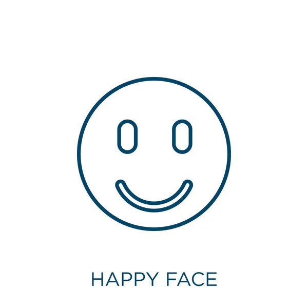 ハッピーフェイスのアイコン 白い背景に孤立した細い線状のハッピーフェイスアウトラインアイコン ラインベクトル幸せな顔のサイン ウェブとモバイル用のシンボル — ストックベクタ