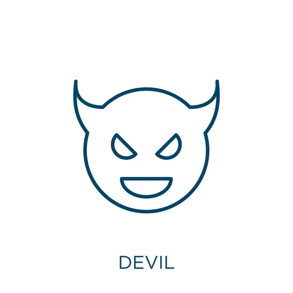 悪魔のアイコン 白い背景に孤立した細い線状の悪魔の輪郭アイコン ラインベクトル悪魔のサイン ウェブとモバイル用のシンボル — ストックベクタ
