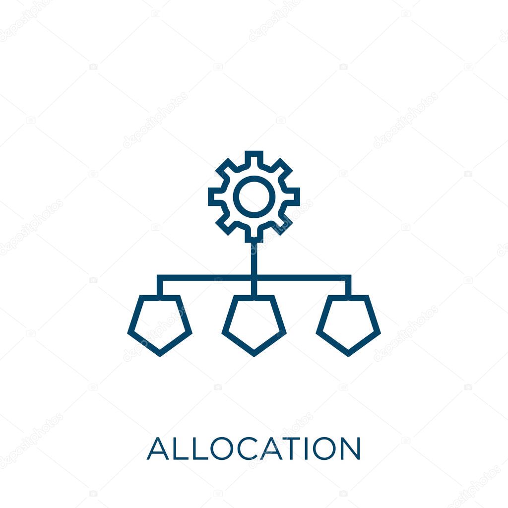allocation icon. Thin linear allocation outline icon isolated on white background. Line vector allocation sign, symbol for web and mobile
