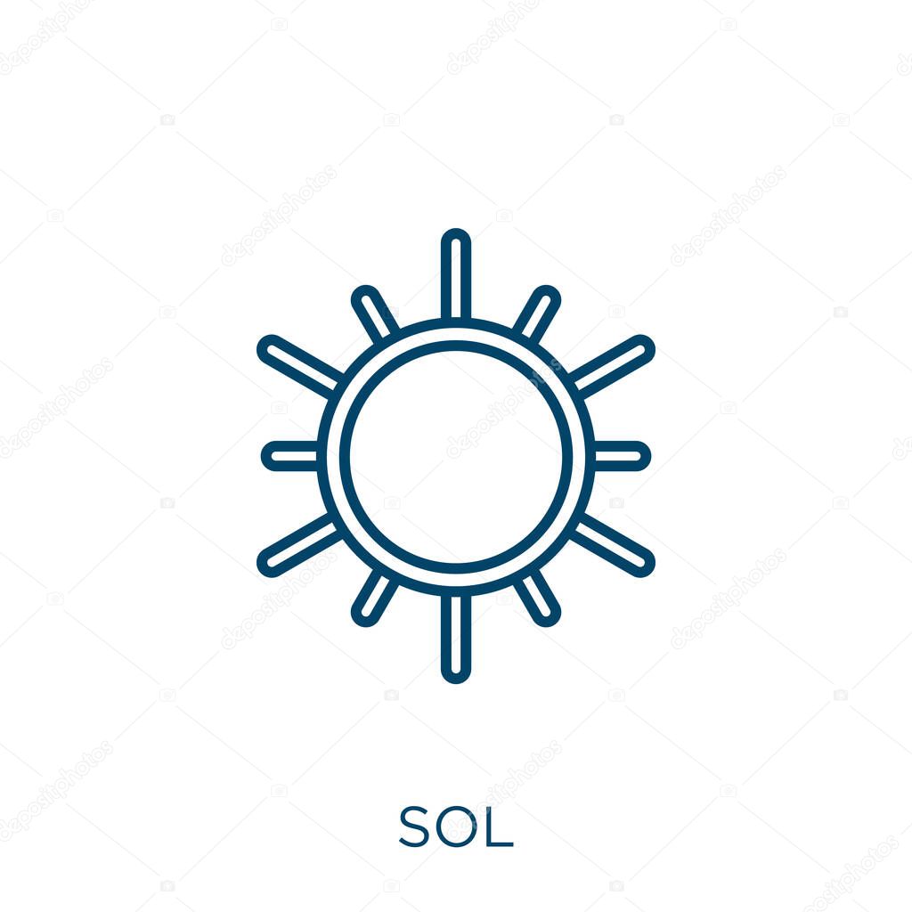 sol icon. Thin linear sol outline icon isolated on white background. Line vector sol sign, symbol for web and mobile