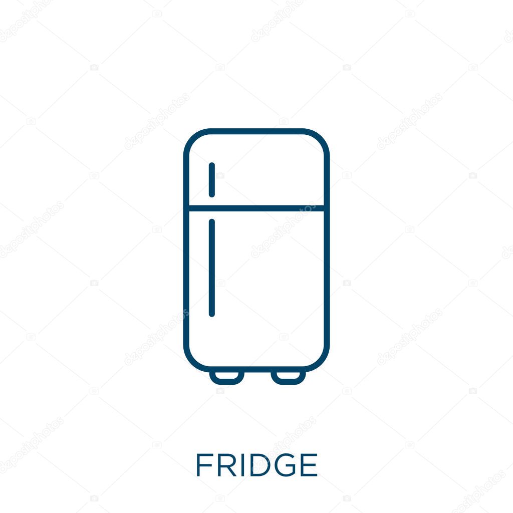 fridge icon. Thin linear fridge outline icon isolated on white background. Line vector fridge sign, symbol for web and mobile