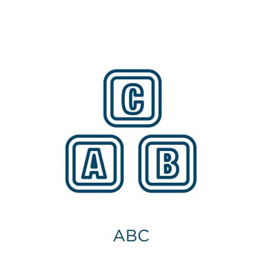 ABC simgesi. Beyaz arkaplanda izole edilmiş ince çizgisel ana hat simgesi. Çizgi vektör abc işareti, ağ ve mobil sembolü