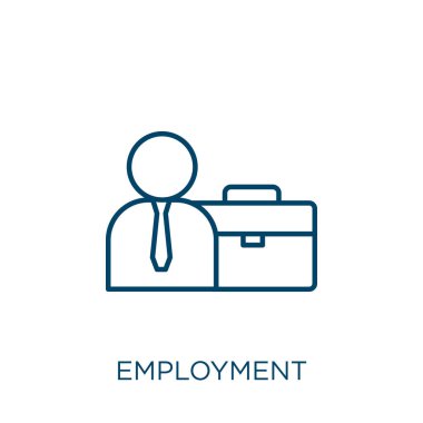 iş bulma ikonu. Beyaz arkaplanda izole edilmiş ince doğrusal iş ana hatları simgesi. Satır vektör istihdam işareti, ağ ve mobil sembolü