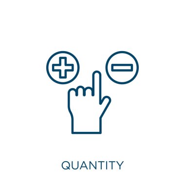 nicelik simgesi. Beyaz arkaplanda izole edilmiş ince doğrusal taslak simgesi. Satır vektör nicelik işareti, ağ ve mobil sembolü