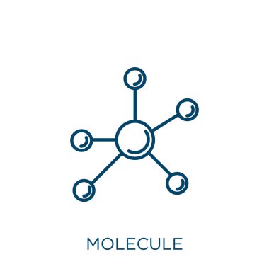 Molekül simgesi. Beyaz arkaplanda izole edilmiş ince doğrusal molekül anahat ikonu. Çizgi vektör molekül işareti, ağ ve mobil sembolü