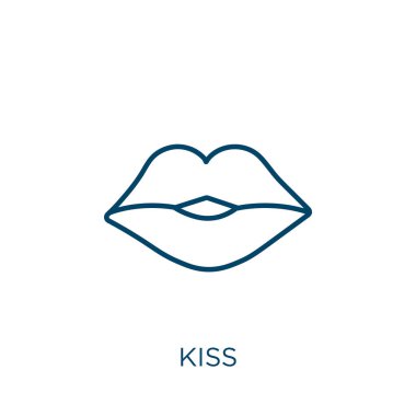 Öpücük ikonu. Beyaz arkaplanda izole edilmiş ince doğrusal öpücük ana hatları simgesi. Çizgi vektör öpücük işareti, ağ ve mobil sembolü