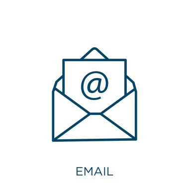 e- posta simgesi. Beyaz arkaplanda izole edilmiş ince doğrusal e- posta ana hatları simgesi. Satır vektör e- posta işareti, ağ ve mobil için sembol