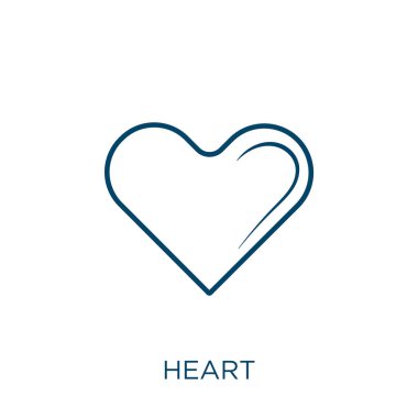 Kalp ikonu. Beyaz arkaplanda izole edilmiş ince çizgisel kalp hatları simgesi. Çizgi vektör kalp işareti, ağ ve mobil sembolü