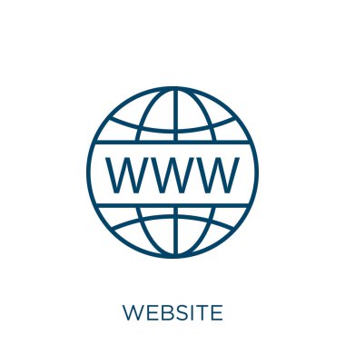 Web sitesi simgesi. İnce doğrusal web sitesi ana hatları simgesi beyaz arkaplanda izole edildi. Satır vektörü web sayfası işareti, ağ ve mobil sembolü