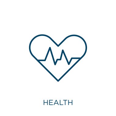 Sağlık ikonu. Beyaz arka planda izole edilmiş ince doğrusal sağlık ana hatları simgesi. Çizgi vektör sağlığı işareti, ağ ve mobil sembolü