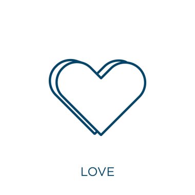 Aşk ikonu. Beyaz arkaplanda izole edilmiş ince doğrusal aşk ana hatları simgesi. Çizgi vektör aşk işareti, ağ ve mobil sembolü