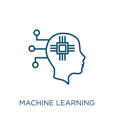 makine öğrenme simgesi. İnce doğrusal makine öğrenme anahat simgesi beyaz arkaplanda izole. Çizgi vektör makine öğrenme işareti, ağ ve mobil için sembol