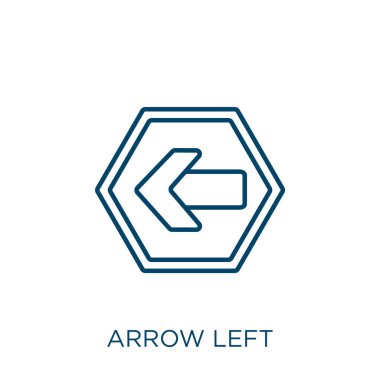 Sol ok simgesi. Sol dış plan üzerinde izole edilmiş ince doğrusal ok simgesi. Satır vektörü ok sol işareti, ağ ve mobil sembolü