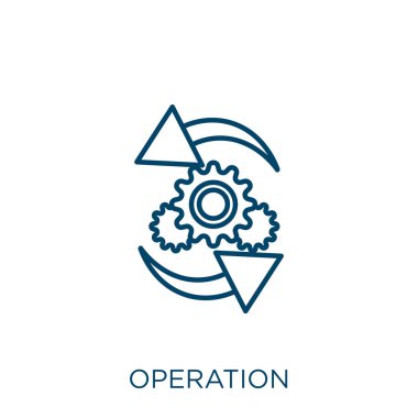 Operasyon simgesi. Beyaz arkaplanda izole edilmiş ince doğrusal işlem ana hatları simgesi. Çizgi vektör işlem işareti, ağ ve mobil simgesi
