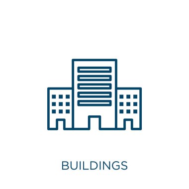 Binaların simgesi. İnce doğrusal binaların ana hatları beyaz arkaplanda izole edilmiş. Çizgi vektör binaları işareti, ağ ve mobil sembolü