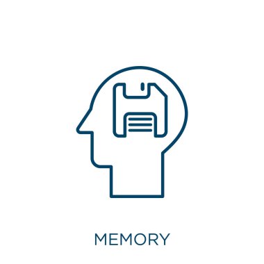 hafıza simgesi. Beyaz arkaplanda izole edilmiş ince doğrusal bellek ana hatları simgesi. Satır vektör bellek işareti, ağ ve mobil sembolü