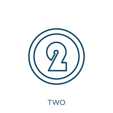 iki ikon. Beyaz arkaplanda izole edilmiş ince doğrusal iki dış hat simgesi. Çizgi vektör iki işareti, ağ ve mobil sembolü