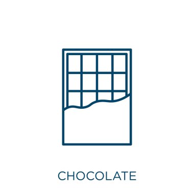 Çikolata ikonu. Beyaz arkaplanda izole edilmiş ince doğrusal çikolata ana hatlı ikon. Çizgi vektör çikolata işareti, ağ ve mobil sembolü