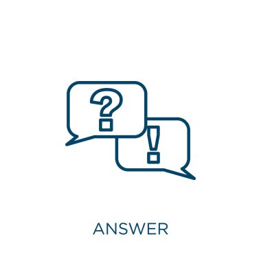 Cevap simgesi. Beyaz arkaplanda izole edilmiş ince doğrusal cevap ana hatları simgesi. Satır vektör cevap işareti, ağ ve mobil sembolü