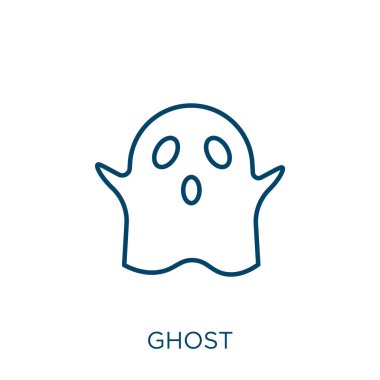 Hayalet ikonu. Beyaz arkaplanda izole edilmiş ince doğrusal hayalet ana hatları simgesi. Çizgi vektör işareti, ağ ve mobil sembolü
