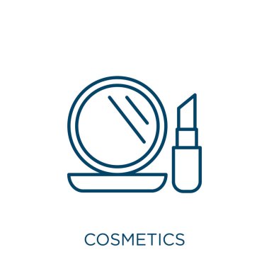 Kozmetik ikonu. Beyaz arkaplanda izole edilmiş ince doğrusal kozmetik taslak simgesi. Çizgi vektörü kozmetik işareti, ağ ve mobil sembolü