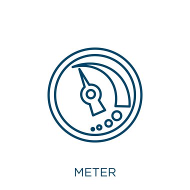 Sayaç simgesi. Beyaz arkaplanda izole edilmiş ince doğrusal metre dış hat simgesi. Çizgi vektör göstergesi, ağ ve mobil sembolü