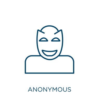 anonim simge. Beyaz arkaplanda izole edilmiş ince doğrusal anonim taslak simgesi. Satır vektörü isimsiz işareti, ağ ve mobil sembolü