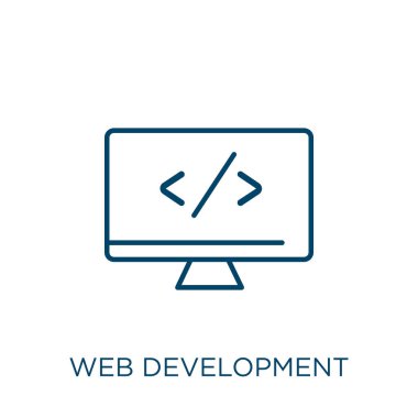 web development icon. Thin linear web development outline icon isolated on white background. Line vector web development sign, symbol for web and mobile