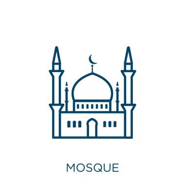 mosque icon. Thin linear mosque outline icon isolated on white background. Line vector mosque sign, symbol for web and mobile