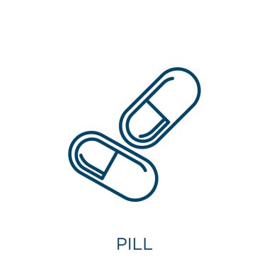 pill icon. Thin linear pill outline icon isolated on white background. Line vector pill sign, symbol for web and mobile