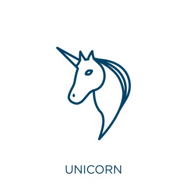 unicorn icon. Thin linear unicorn outline icon isolated on white background. Line vector unicorn sign, symbol for web and mobile