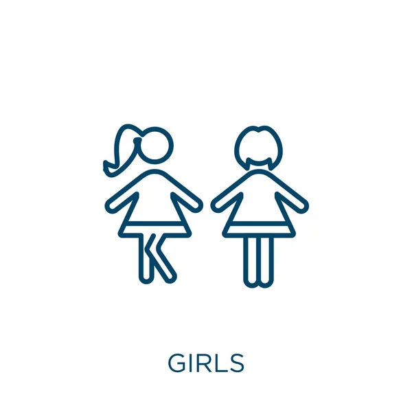 Girls Icon Thin Linear Girls Outline Icon Isolated White Background — Stock Vector