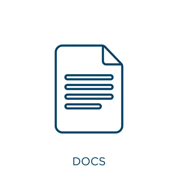 Doc Pictogram Dunne Lineaire Docs Omtrek Pictogram Geïsoleerd Witte Achtergrond — Stockvector