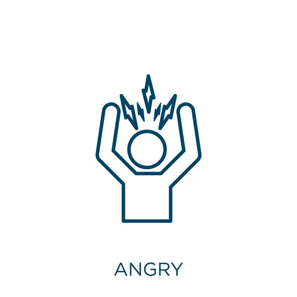 怒りのアイコン 白い背景に孤立した細い線状の怒っているアウトラインアイコン ラインベクトル怒っている記号 ウェブとモバイル用のシンボル — ストックベクタ