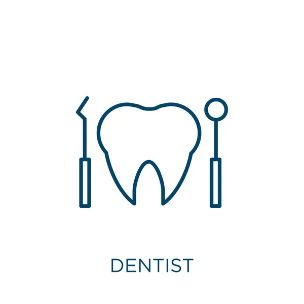 歯医者のアイコン 薄い線状歯医者の輪郭アイコンは白い背景で隔離される ラインベクトル歯科医のサイン ウェブとモバイル用のシンボル — ストックベクタ