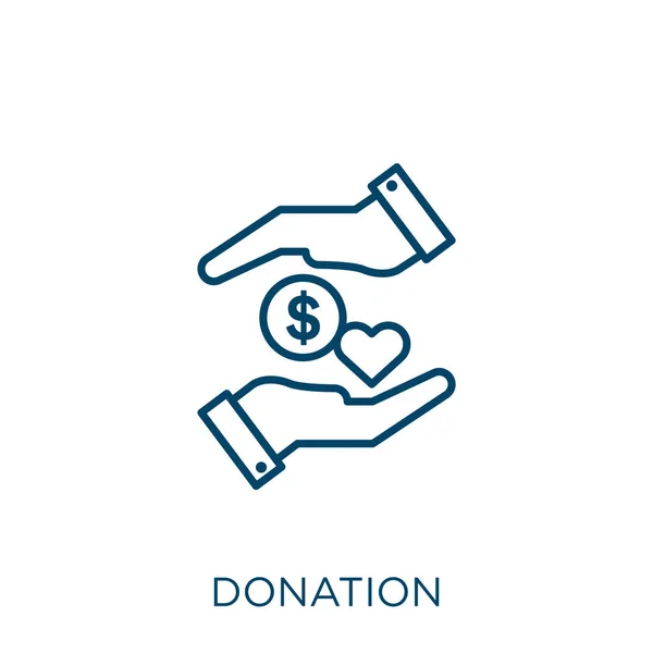 Icono Donación Icono Contorno Donación Lineal Delgada Aislado Sobre Fondo — Archivo Imágenes Vectoriales