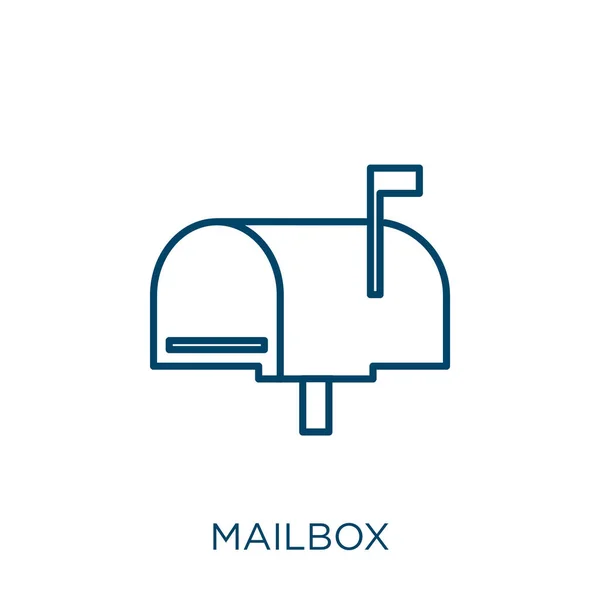 メールボックスのアイコン 白い背景に隔離された細い線形メールボックスのアウトラインアイコン ラインベクトルメールボックスのサイン ウェブとモバイル用のシンボル — ストックベクタ
